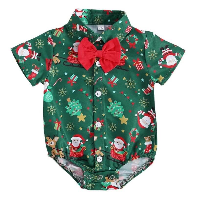 Christmas Bow Tie Baby Onesie | Festive Baby Boy Outfit - Lulu Babe