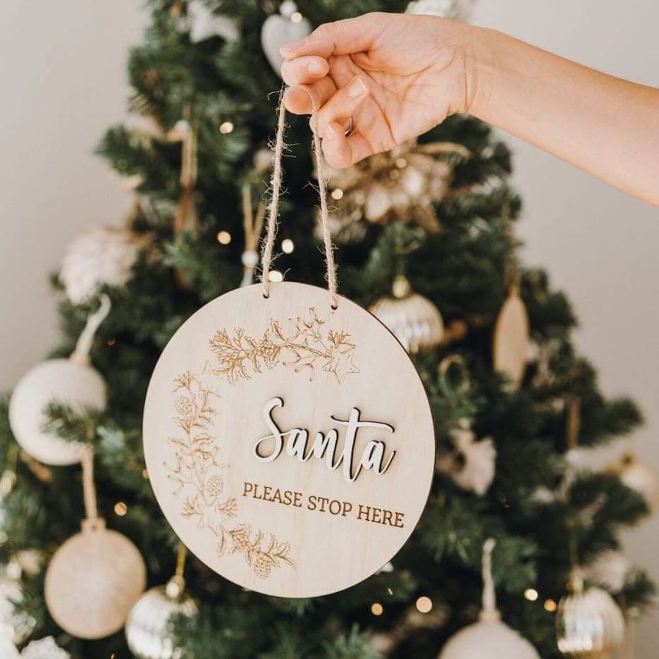 Santa Please Stop Here Wooden Sign - Timber Tinkers