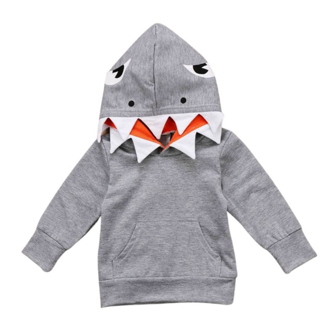 Shark Toddler Hoodie | Grey Pullover Kids Hoodie (1-6Y) - Lulu Babe
