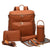 Sofia nappy bag backpack in tan vegan leather with included accessories 