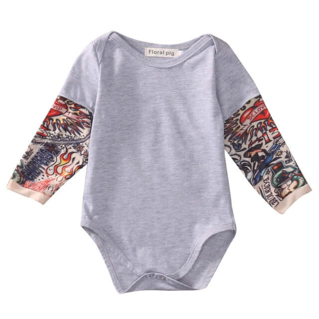 Baby Tattoo Onesie | Cool Unisex Baby Romper with Long Tattoo Sleeves - Lulu Babe