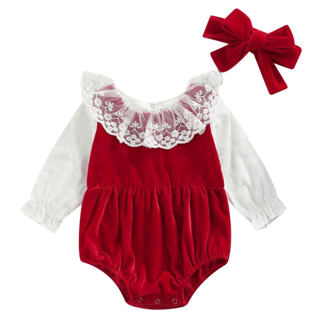 Velvet & Lace Christmas Romper - Lulu Babe