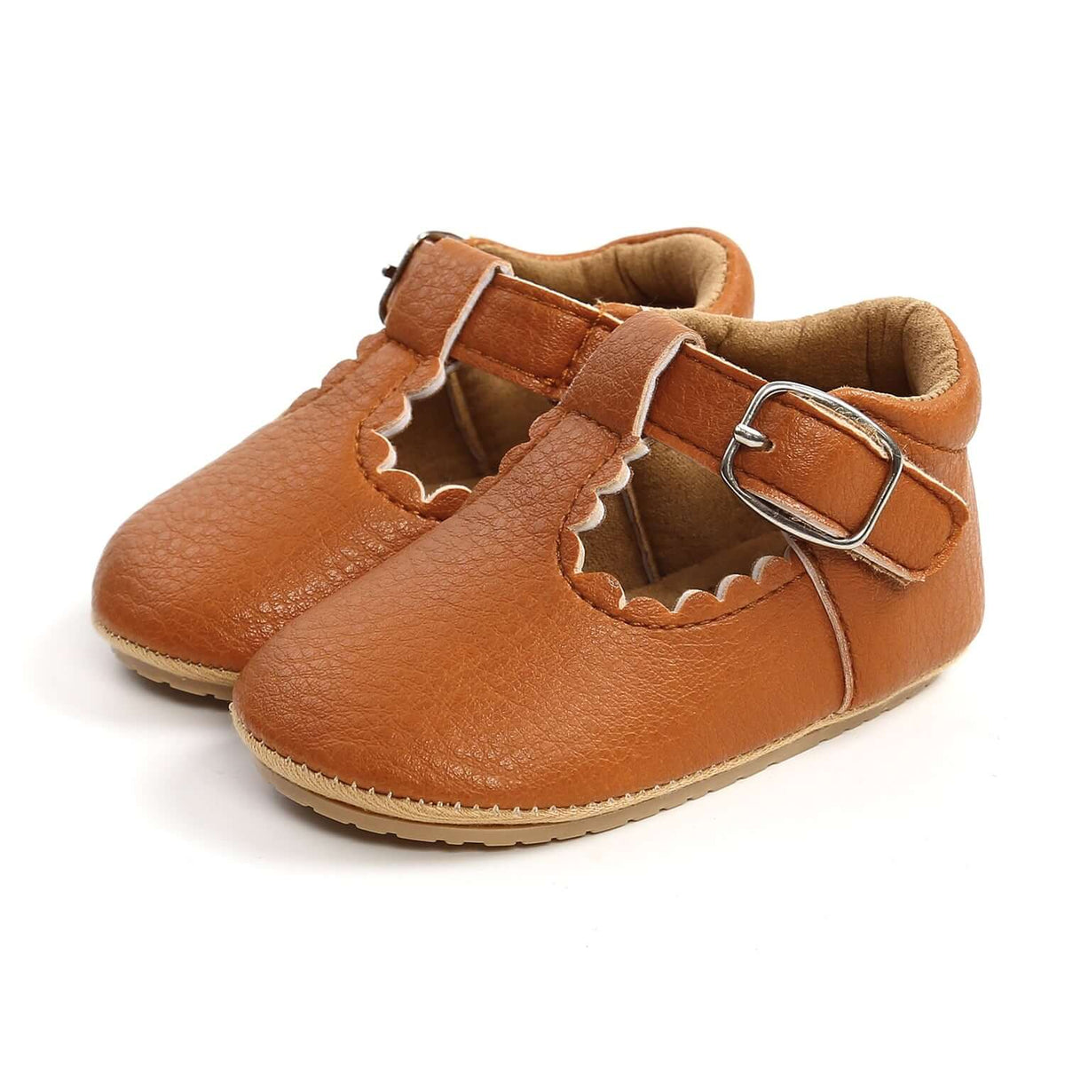 Vintage T-Bar Baby Shoes | Tan vegan leather with velcro fastening - Lulu Babe