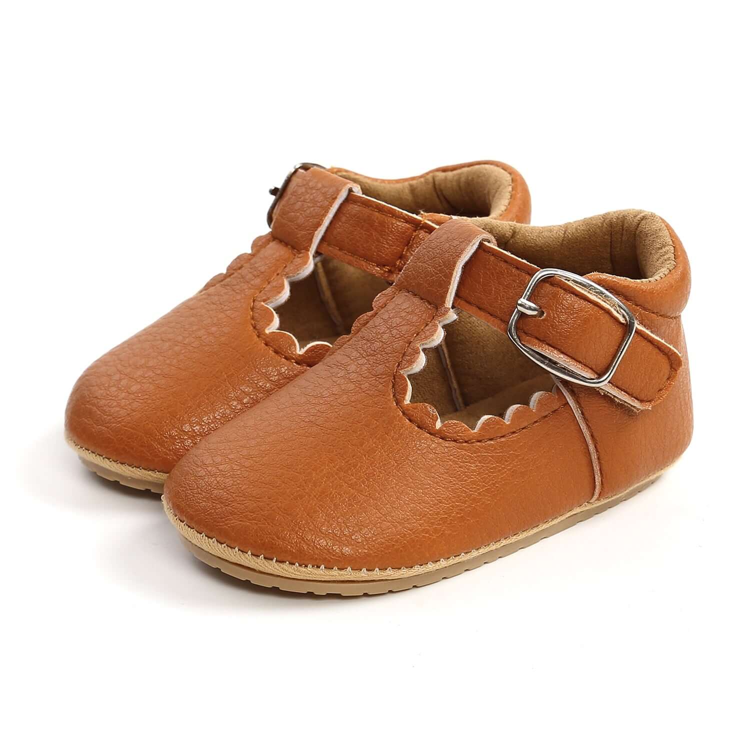 Vintage T-Bar Baby Shoes | Tan vegan leather with velcro fastening - Lulu Babe