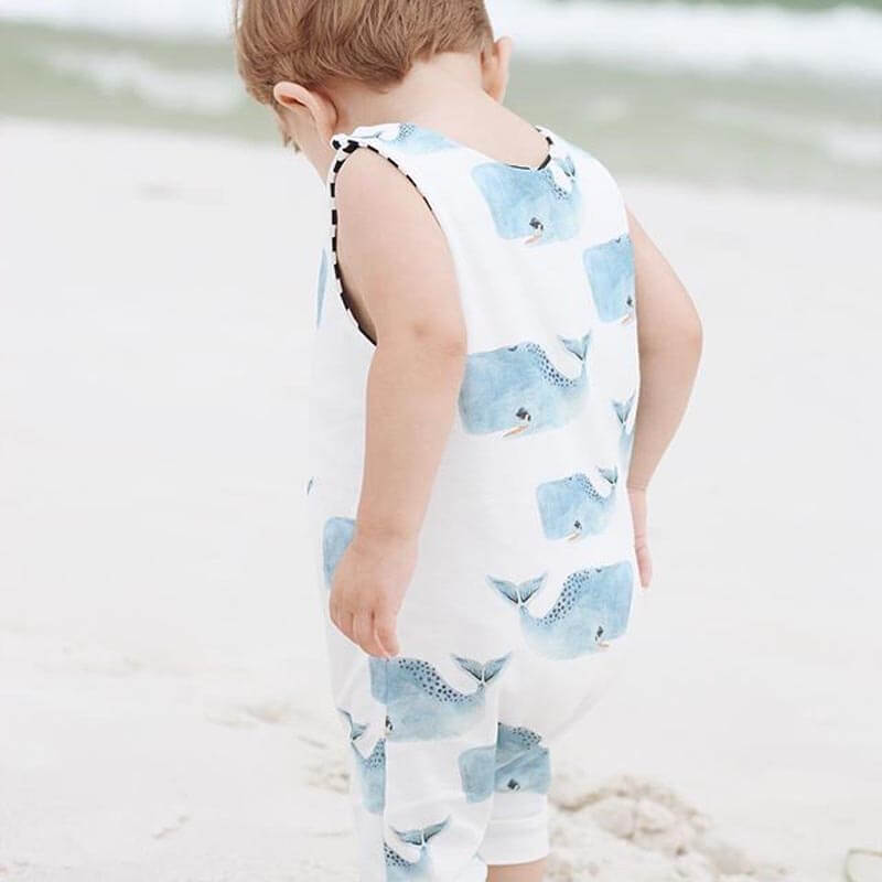 Whale sleeveless baby boy romper (in 0-6 months, 6-12 months, 12-18 month, 18-24 months & 2-3 years)